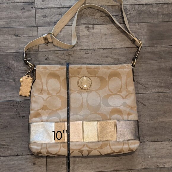 Coach Signature Khaki Metallic Patchwork Crossbody / Shoulder Bag - Picture 11 of 16